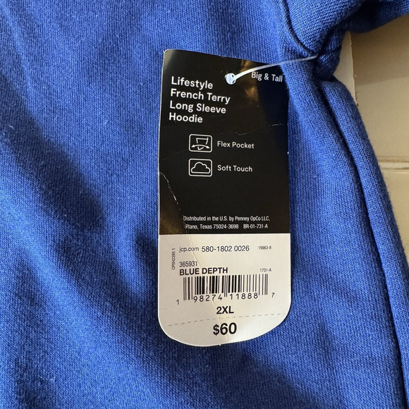 Xersion 2XL Big & Tall French Terry Hoodie Blue Depth Soft Touch NWT Streetwear - Picture 10 of 14